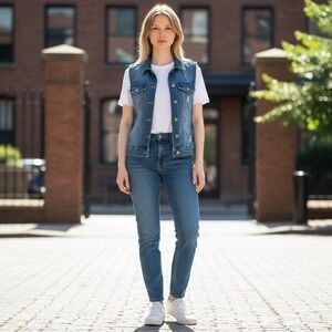 Unionbay Denim Vest S Blue Distressed Grunge Indie Sleaze Boho Western Cowgirl
